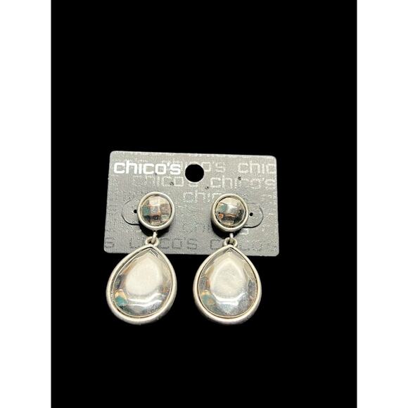 CHICO'S Chrome Teardrop Pierced Earrings "Patsey" - Picture 1 of 3
